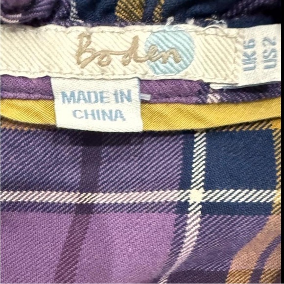 Boden Purple Plaid Ruffle-Collar Button-Down Size 2 - Picture 3 of 3